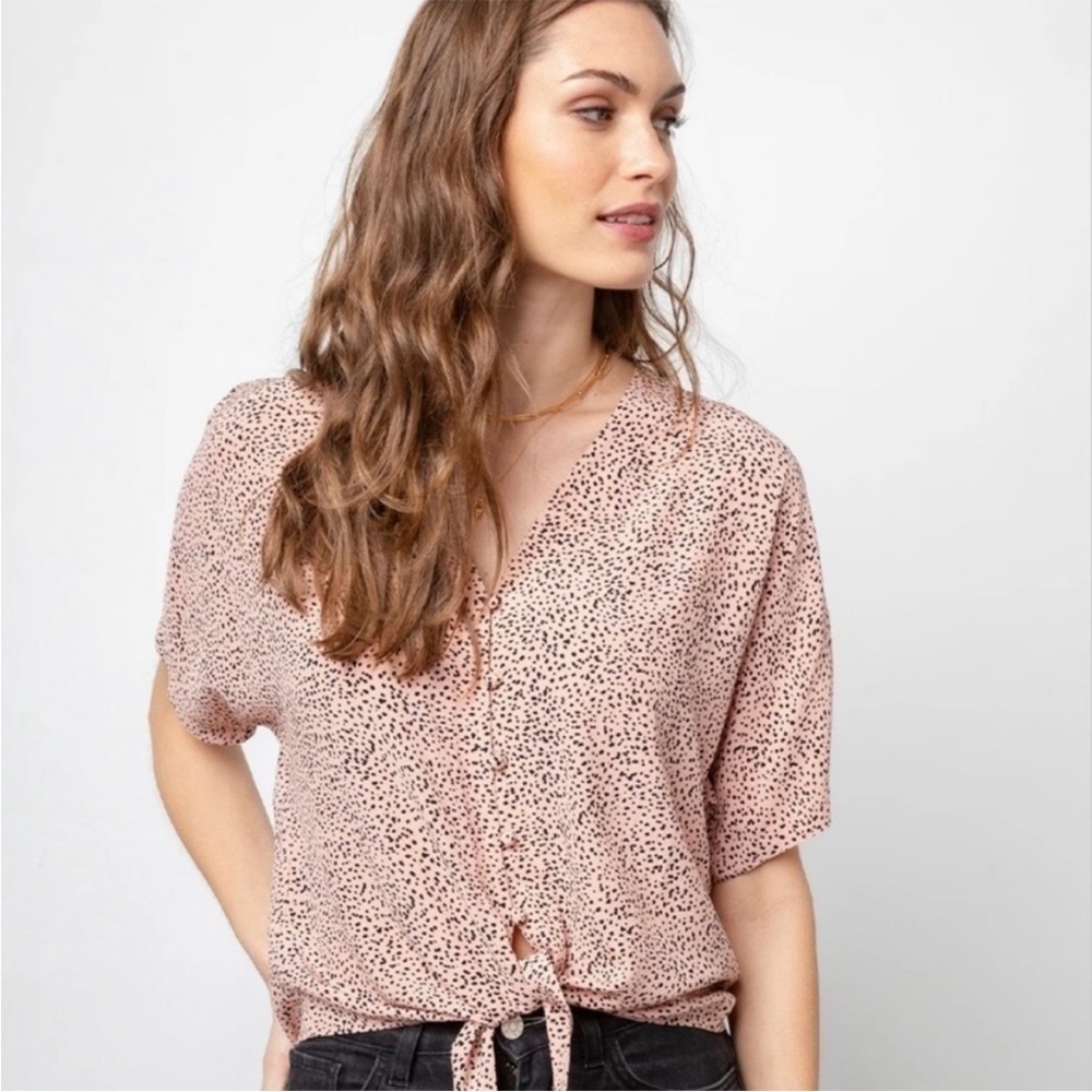 Rails Thea Rose Spotted Button Tie Waist Blouse